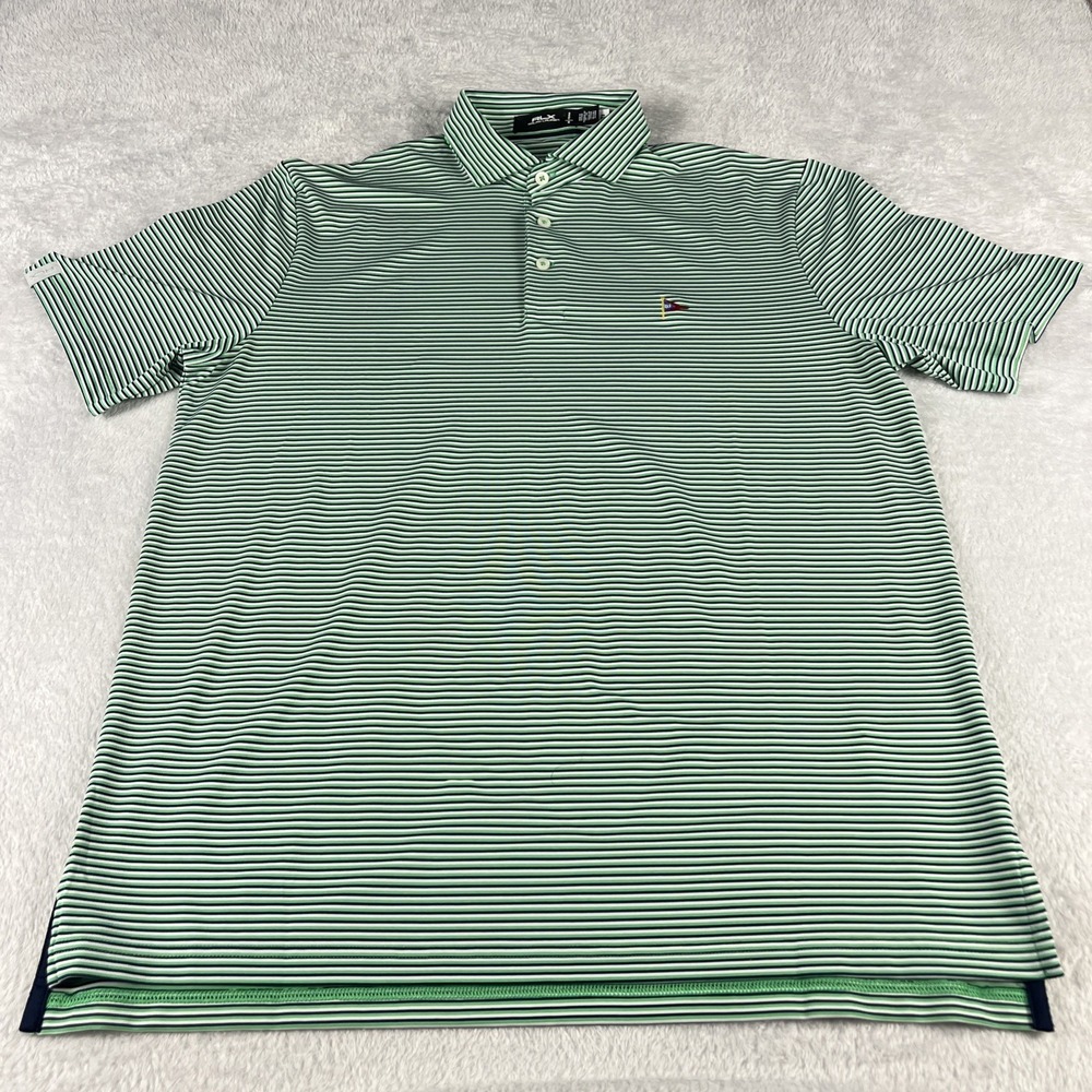 RLX Ralph Lauren Golf Polo Mens‎ M Green White Striped Short Sleeve
